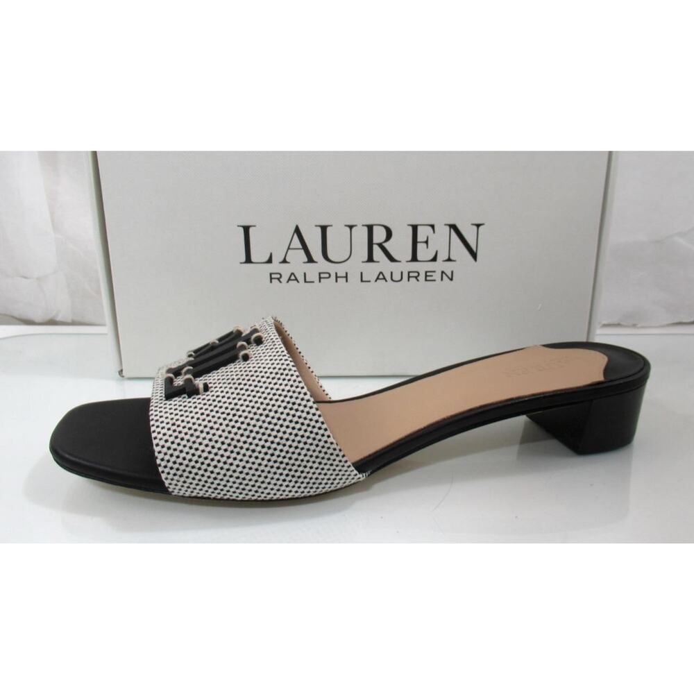 Lauren Ralph Lauren Fay Logo Slide Dress Stacked Heel Sandals Black Size 8.5 - Picture 2 of 8